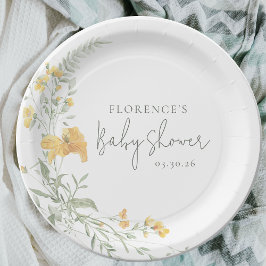 Elegant Yellow Floral Baby Shower Papieren Bordje
