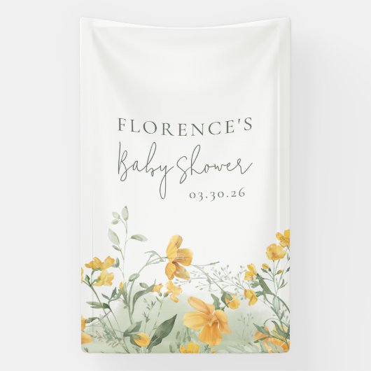 Elegant Yellow Floral Baby Shower Spandoek (Verticaal)