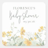 Elegant Yellow Floral Baby Shower Vierkante Sticker (Voorkant)