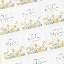 Elegant Yellow Floral Baby Shower Vierkante Sticker
