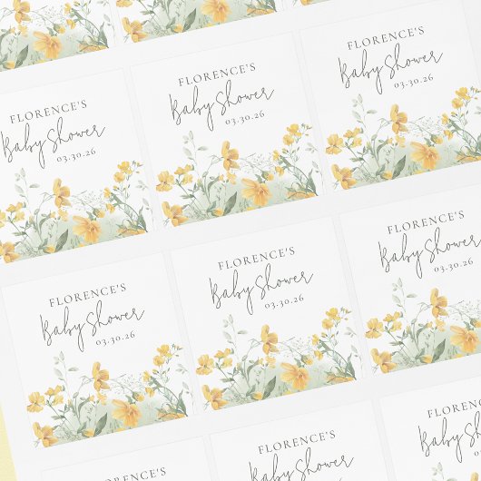 Elegant Yellow Floral Baby Shower Vierkante Sticker