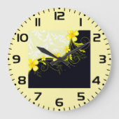 Elegant Yellow Floral Damask Grote Klok (Voorkant)