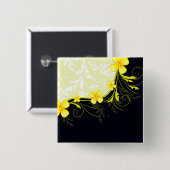 Elegant Yellow Floral Damask Vierkante Button 5,1 Cm (Voorkant /achterkant)