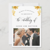 Elegant Yellow Floral, foto-bruiloft Bedankkaart (Voorkant)