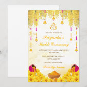 Elegant Yellow Floral Haldi Ceremony Invitation Kaart (Voorkant / Achterkant)