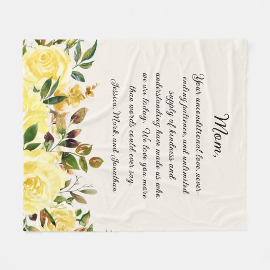 Elegant Yellow Floral Moeder We houden van je Fleece Deken (Voorkant (Horizontaal))