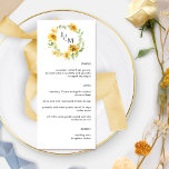 Elegant Yellow Floral Monogram Weddenschap Menu<br><div class="desc">Elegant monogrammed trouwmenu met mooie waterverf florale kreet met stelletjes initialen. De moderne, eenvoudige en elegante stijl. Capaciteit om met uw eigen menu te personaliseren. Indien nodig, kunt u altijd op blauwe knoop klikken en dit ontwerp verder aanpassen, makend tekstgrootte, stijl en positieveranderingen om uw menu het best aan te...</div>