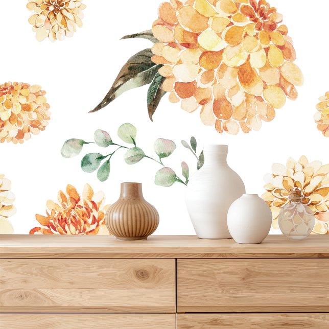 Elegant Yellow Floral Pattern Behang (Creator heeft geüpload)