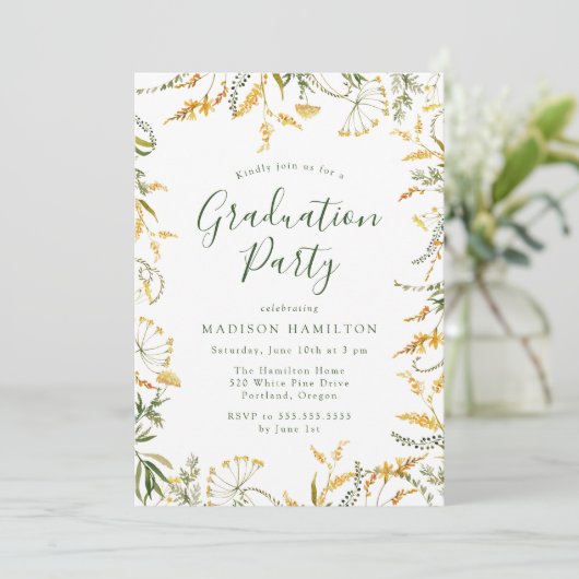 Elegant Yellow Floral Photo Graduparty Kaart (Staand voorkant)