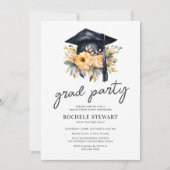 Elegant Yellow Floral Photo Graduparty Kaart (Voorkant)