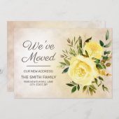 Elegant Yellow Floral Rozen Adres wijzigen Aankondiging (Voorkant / Achterkant)