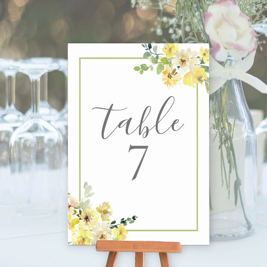 Elegant Yellow Floral Sage Green Summer Wedding Kaart