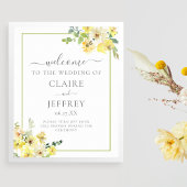 Elegant Yellow Floral Sage Green Summer Wedding Poster