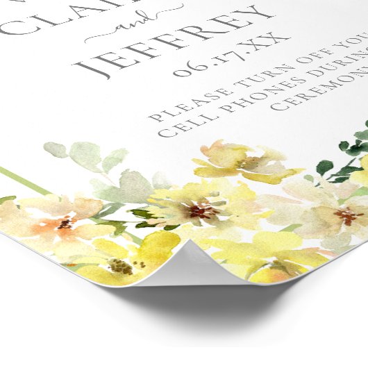 Elegant Yellow Floral Sage Green Summer Wedding Poster (Hoek)