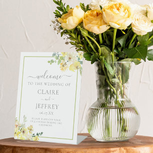 Elegant Yellow Floral Sage Green Summer Wedding Reclamebord Met Voetstuk