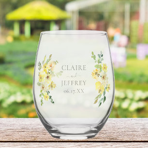 Elegant Yellow Floral Sage Green Summer Wedding Wijnglas Zonder Voet