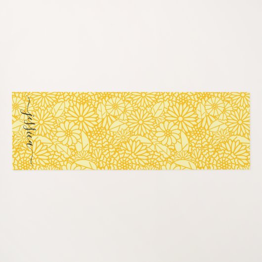 Elegant yellow floral script name yoga mat (Achterkant (horizontaal))
