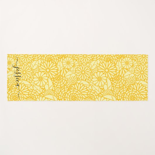Elegant yellow floral script name yoga mat (Voorkant (horizontaal))