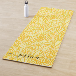 Elegant yellow floral script name yoga mat