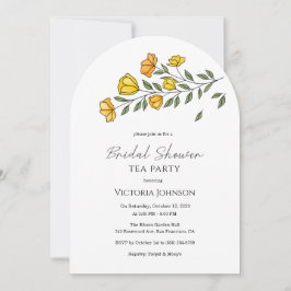 Elegant Yellow Floral Tea Party Shower Invite Kaart