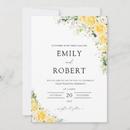 Elegant Yellow Floral Wedding Invitation Kaart