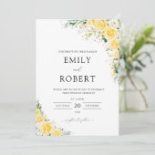 Elegant Yellow Floral Wedding Invitation Kaart (Staand voorkant)