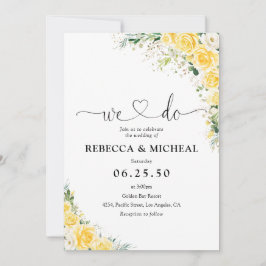 Elegant Yellow Floral Wedding Invitation Kaart