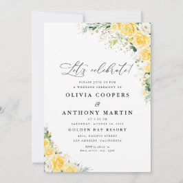 Elegant Yellow Floral Wedding Invitation Kaart
