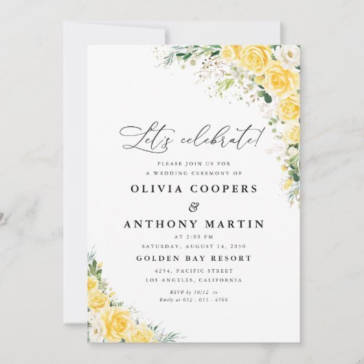 Elegant Yellow Floral Wedding Invitation Kaart (Voorkant)