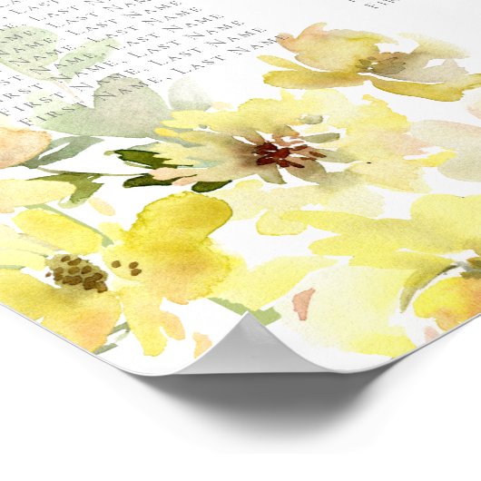 Elegant Yellow Floral Wedding Seating Chart Poster (Hoek)