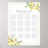 Elegant Yellow Floral Wedding Seating Chart Poster (Voorkant)