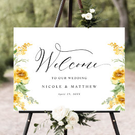 Elegant Yellow Floral Wedding Welcome Sign Poster