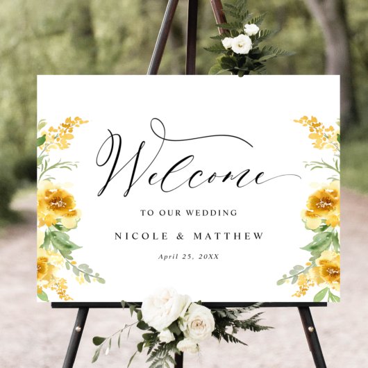 Elegant Yellow Floral Wedding Welcome Sign Poster