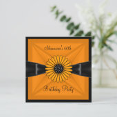 Elegant Yellow Flower Black 60th Birthday Party Kaart (Staand voorkant)