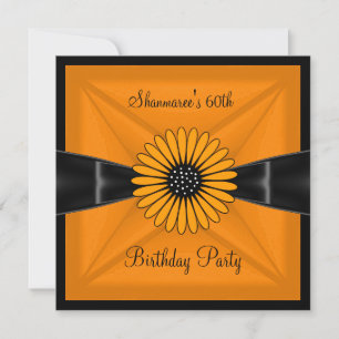 Elegant Yellow Flower Black 60th Birthday Party Kaart