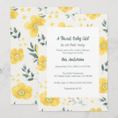 Elegant Yellow Flowers Baby shower Invitation Kaart (Voorkant / Achterkant)