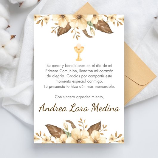 Elegant Yellow Flowers Schattige Eerste Communie Bedankkaart