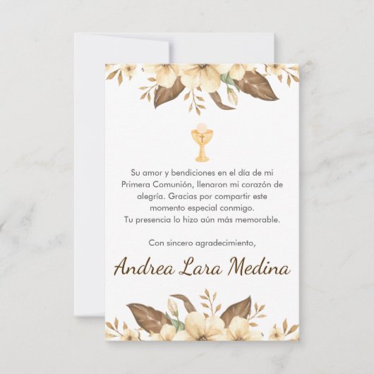 Elegant Yellow Flowers Schattige Eerste Communie Bedankkaart (Voorkant)