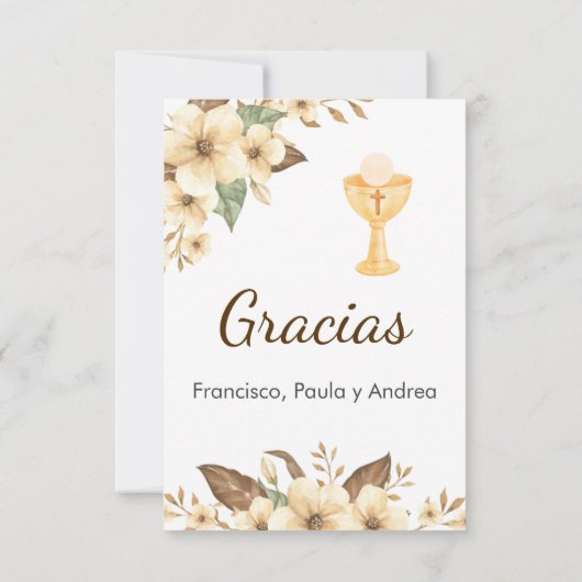 Elegant Yellow Flowers Schattige Eerste Communie Bedankkaart (Achterkant)