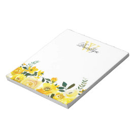 Elegant Yellow Garden Floral Monogramed Notitieblok