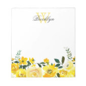 Elegant Yellow Garden Floral Monogramed Notitieblok (Voorkant)