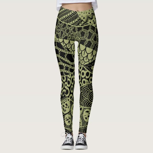Elegant Yellow Geometric Abstract Tribal Patroon Leggings (Voorkant)