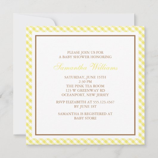 Elegant Yellow Gingham Pattern Baby shower Kaart (Voorkant)