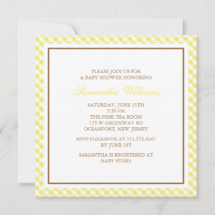 Elegant Yellow Gingham Pattern Baby shower Kaart