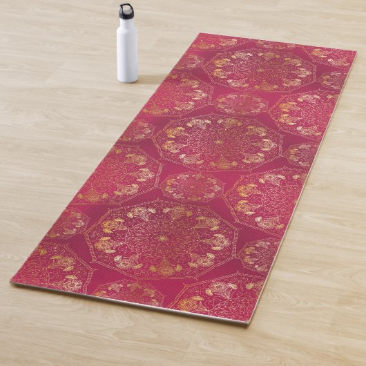 Elegant Yellow Gold Daisy Floral Mandala Pink Yogamat (In situ)
