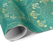 Elegant Yellow Gold Daisy Snowdrop Mandala Blauwgr Cadeaupapier (Rol Hoek)