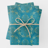 Elegant Yellow Gold Daisy Snowdrop Mandala Blauwgr Inpakpapier Vel (In situ)