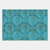 Elegant Yellow Gold Daisy Snowdrop Mandala Blauwgr Inpakpapier Vel (Voorkant)