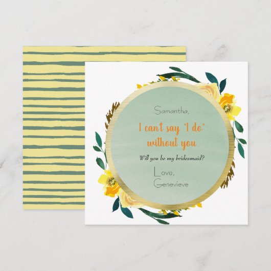 Elegant Yellow Gold Floral Bridesmaid-voorstel Kaart (Voorkant / Achterkant)