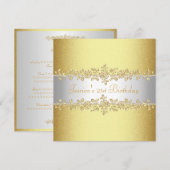 Elegant Yellow Gold Rozen Birthday Party Kaart (Voorkant / Achterkant)